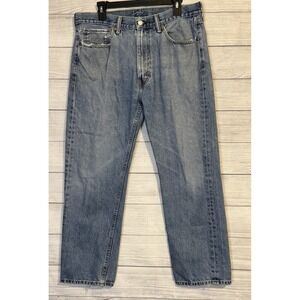 Levi's‎ Men's 505 Regular Fit Jeans 36x29 Blue Denim Frayed Hem GC